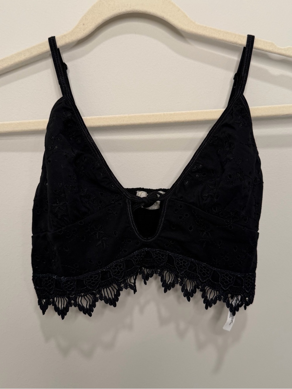 Free People Black Eyelet Lace Bralette Crop Top Size XS